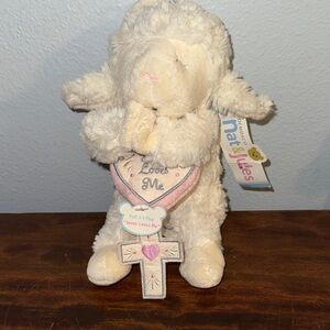 NWT Demdaco Nat & Jules 2012 Musical Pull Down Lamb with Heart & Cross